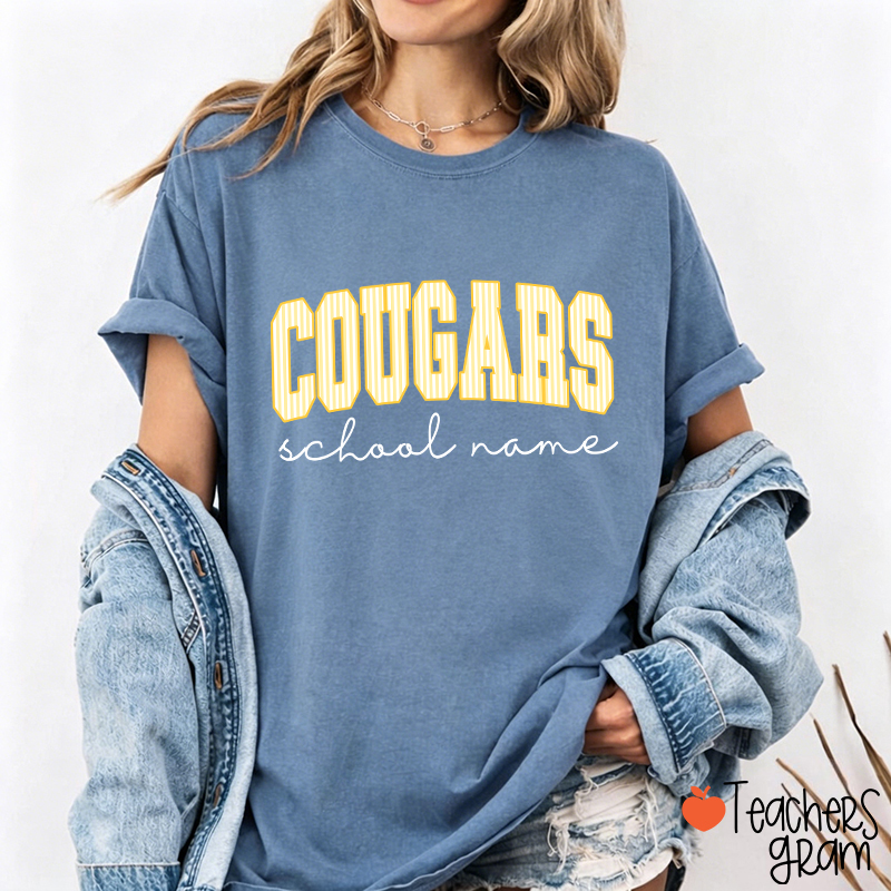 Personalized Mascot School Spirit Stripes Teacher T-Shirt
