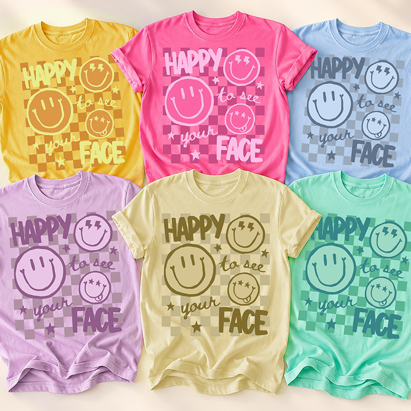 Retro Checkerboard Smile Face Teacher T-Shirt