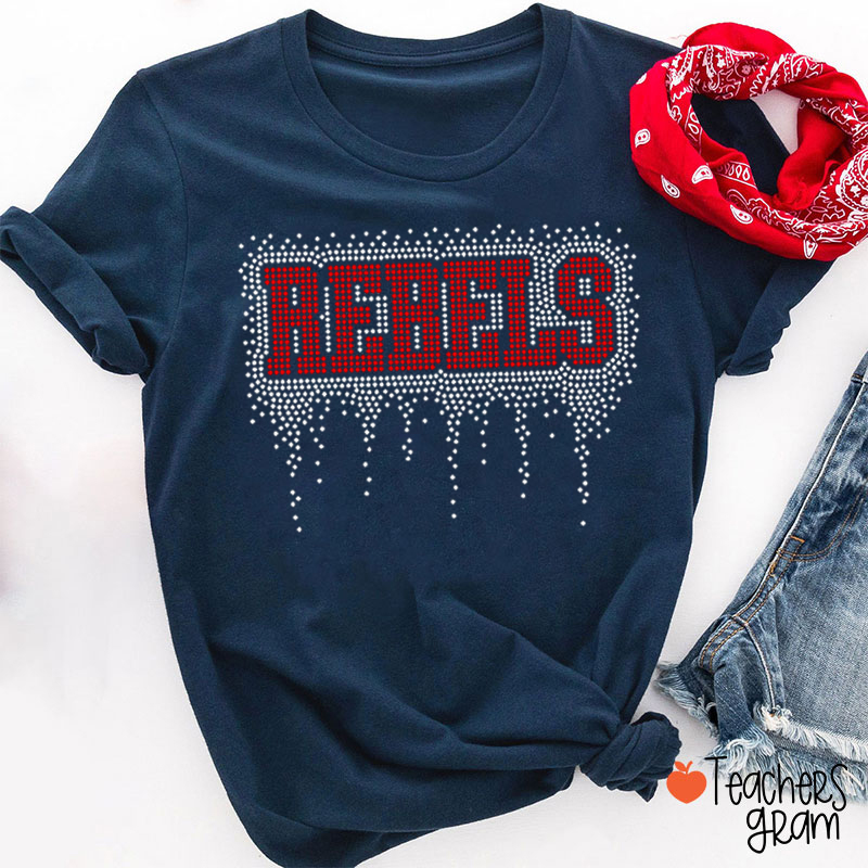 Personalized Mascot Drip Faux Rhinestone Teacher T-Shirt