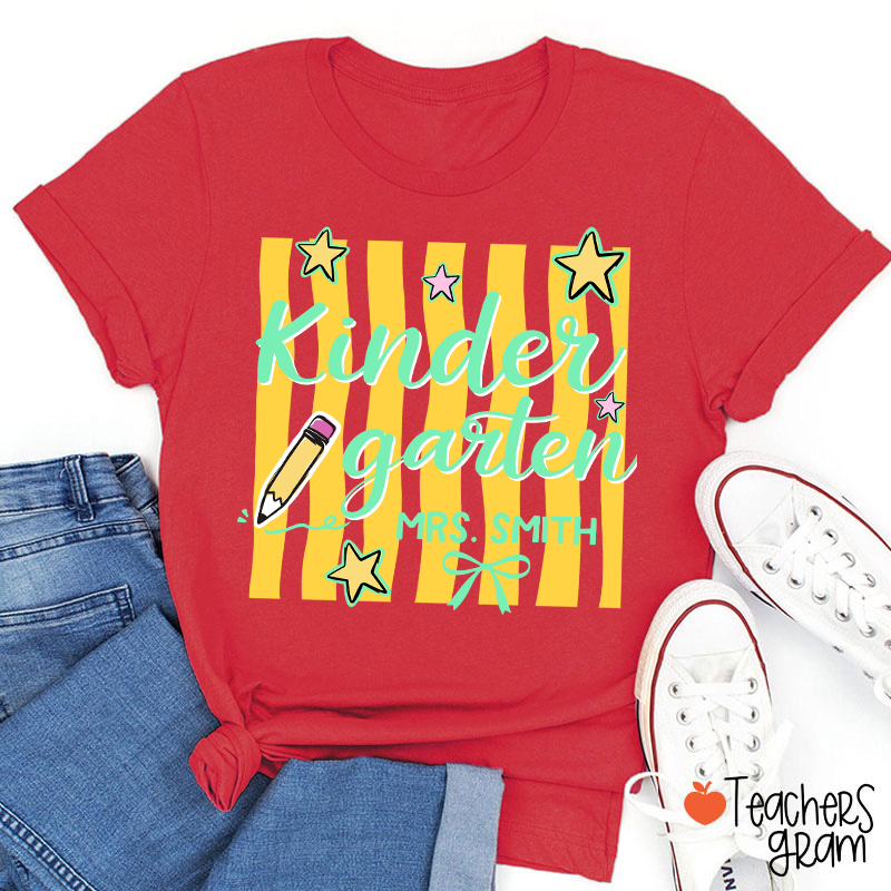 Personalized Grade And Name Stars And Pencil Teacher T-Shirt