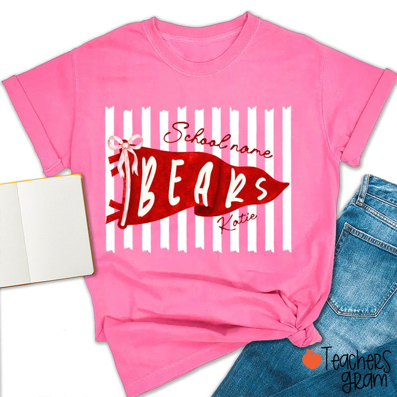 Personalized Mascot School Spirit Stripes Pennant Teacher T-Shirt
