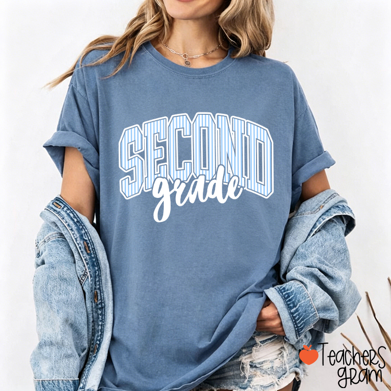Personalized Grade Striped Varsity Teacher T-Shirt
