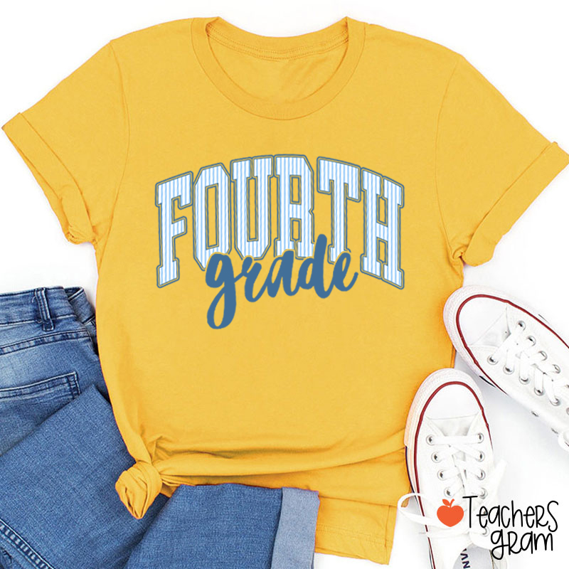 Personalized Grade Striped Varsity Teacher T-Shirt