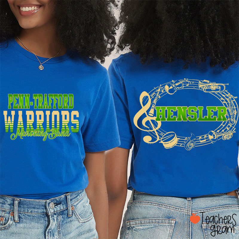 Personalized Band Music Note Mascot Two Sided Teacher T-Shirt