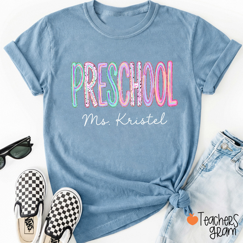 Personalized Grade Rainbow Doodle Name Teacher T-Shirt