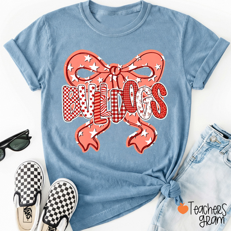 Personalized Mascot Star Bow Mixed Pattern Letter Teacher T-Shirt