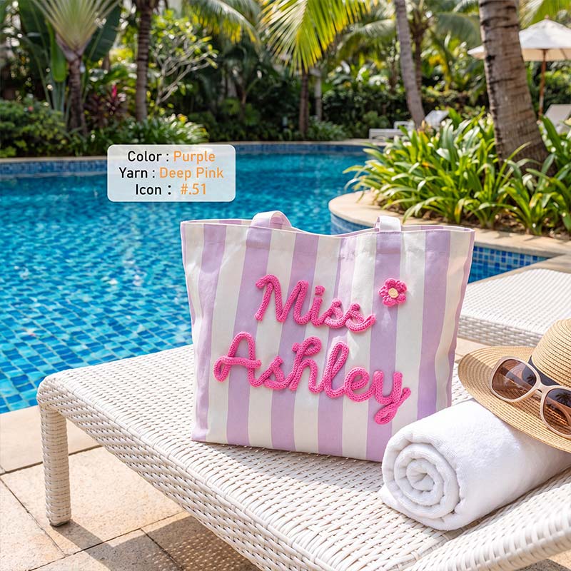 Personalized Name Canvas Striped Tote