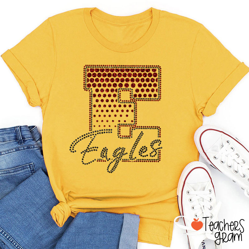 Personalized Mascot Rhinestone Varsity Letter Script Teacher T-Shirt