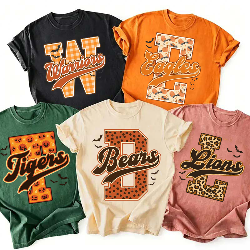 Personalized Mascot Halloween Letter Teacher T‑Shirt
