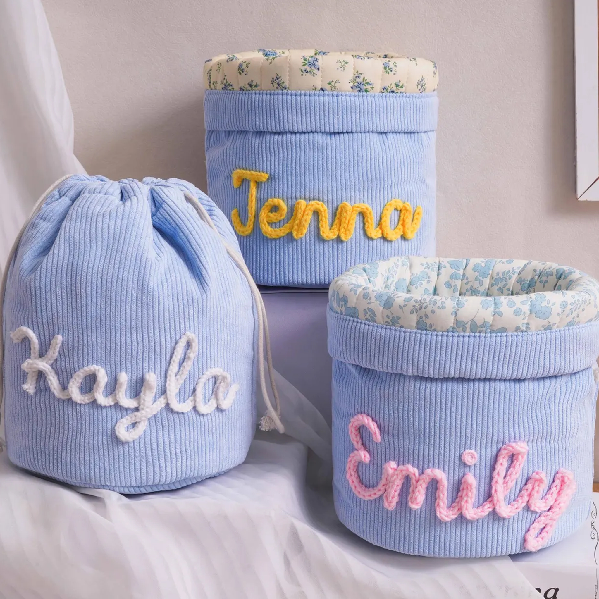 Personalized Embroidered Corduroy Cylindrical Makeup Bag