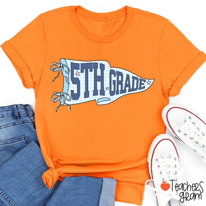 Personalized Text Gingham Pennant Teacher T-Shirt