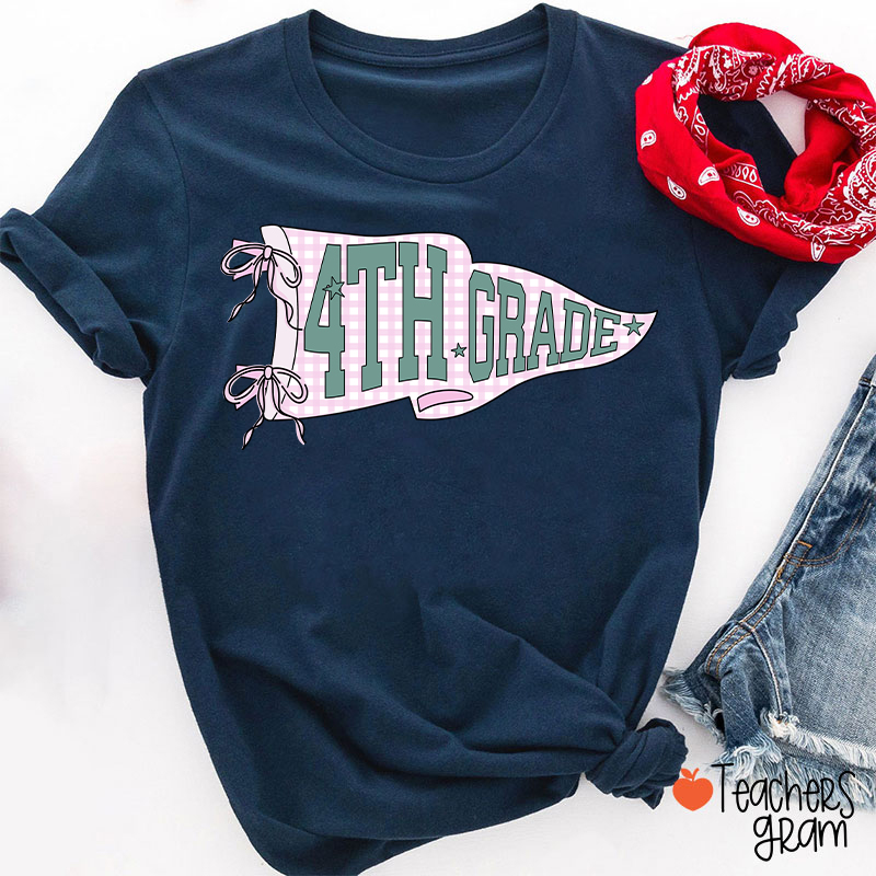 Personalized Text Gingham Pennant Teacher T-Shirt