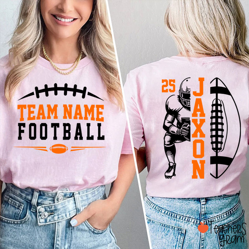 Personalized Team Name Football Season Game Day Teacher Two Sided T-Shirt
