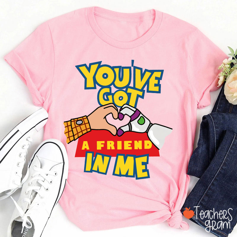 You've Got A Friend In Me Cartoon Cowboy Astronaut Hand Heart Friendship Teacher T-Shirt