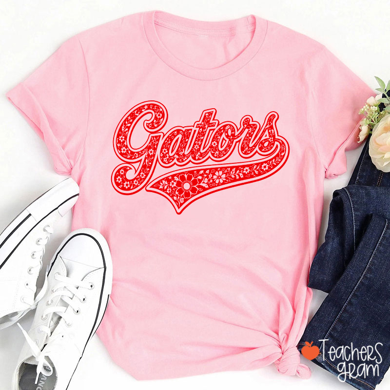 Personalized Mascot Floral Script Teacher T-Shirt