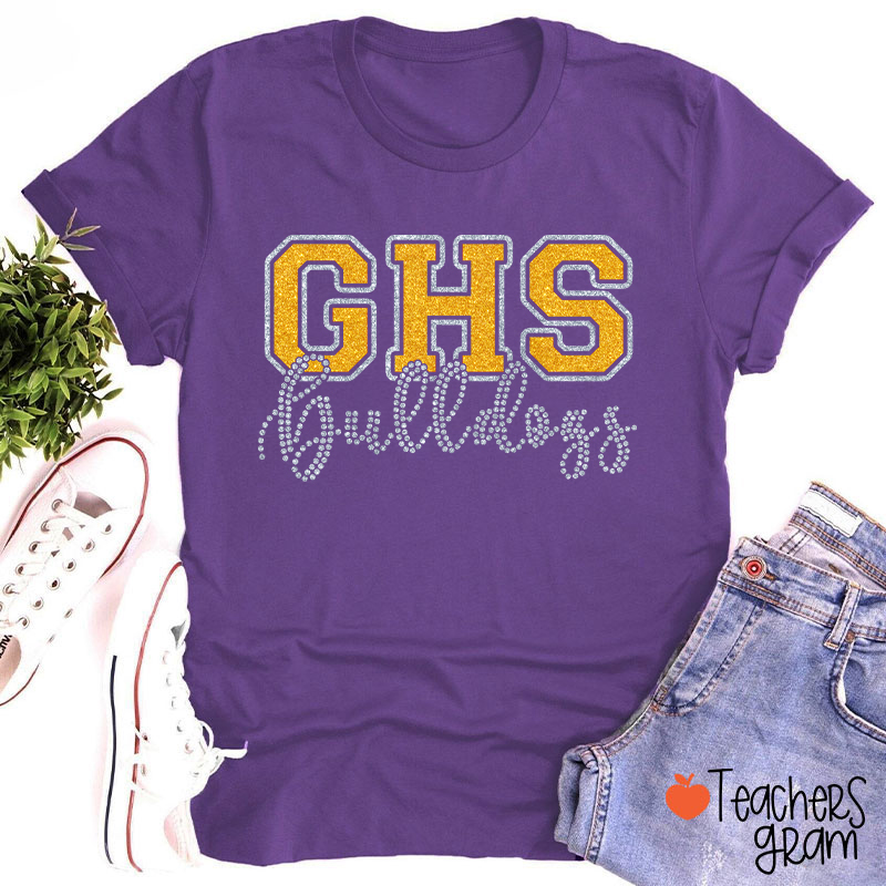 Personalized School Abbreviation And Name Faux Glitter Teacher T-Shirt