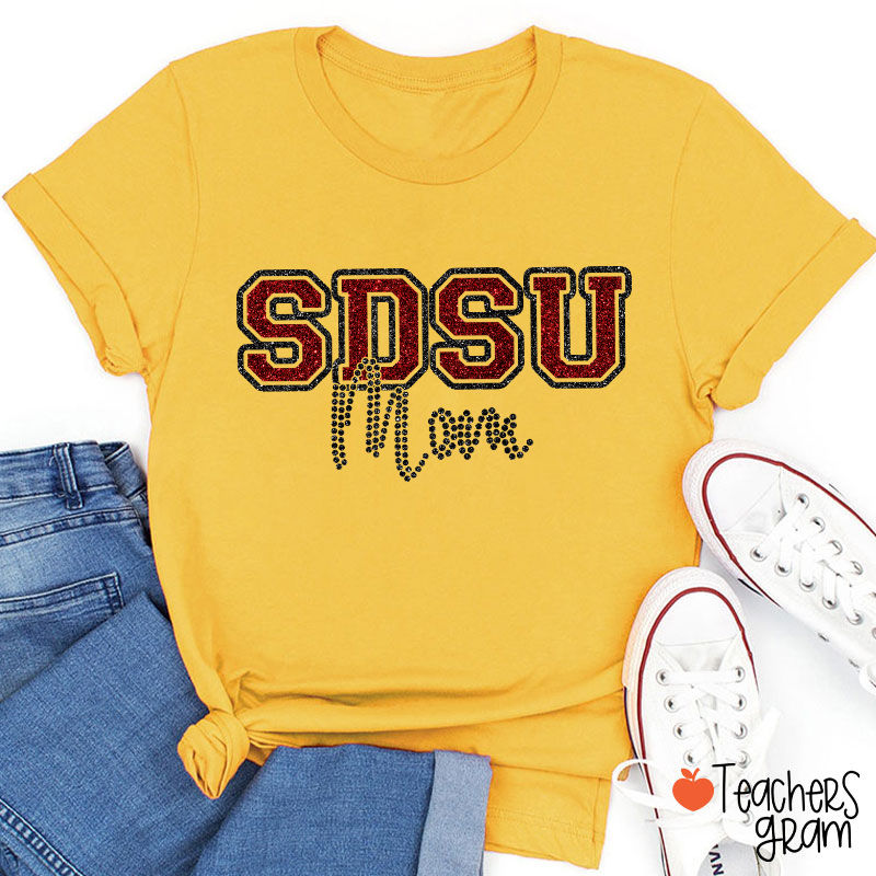 Personalized School Abbreviation And Name Faux Glitter Teacher T-Shirt