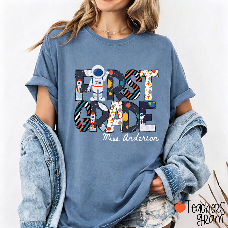 Personalized Grade Name Outer Space Astronaut Teacher T-Shirt