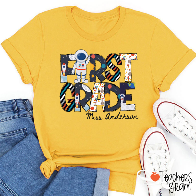 Personalized Grade Name Outer Space Astronaut Teacher T-Shirt