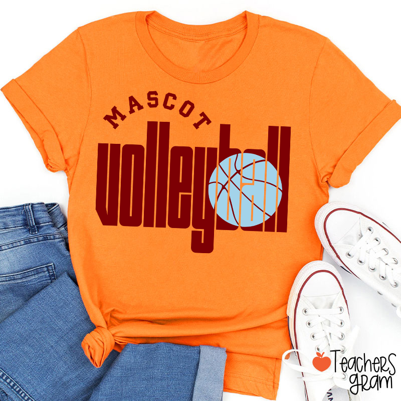 Personalized Mascot Volleyball Retro Game Day Teacher T-Shirt