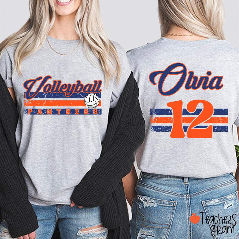 Personalized Name And Number Teacher Two Sided T-Shirt