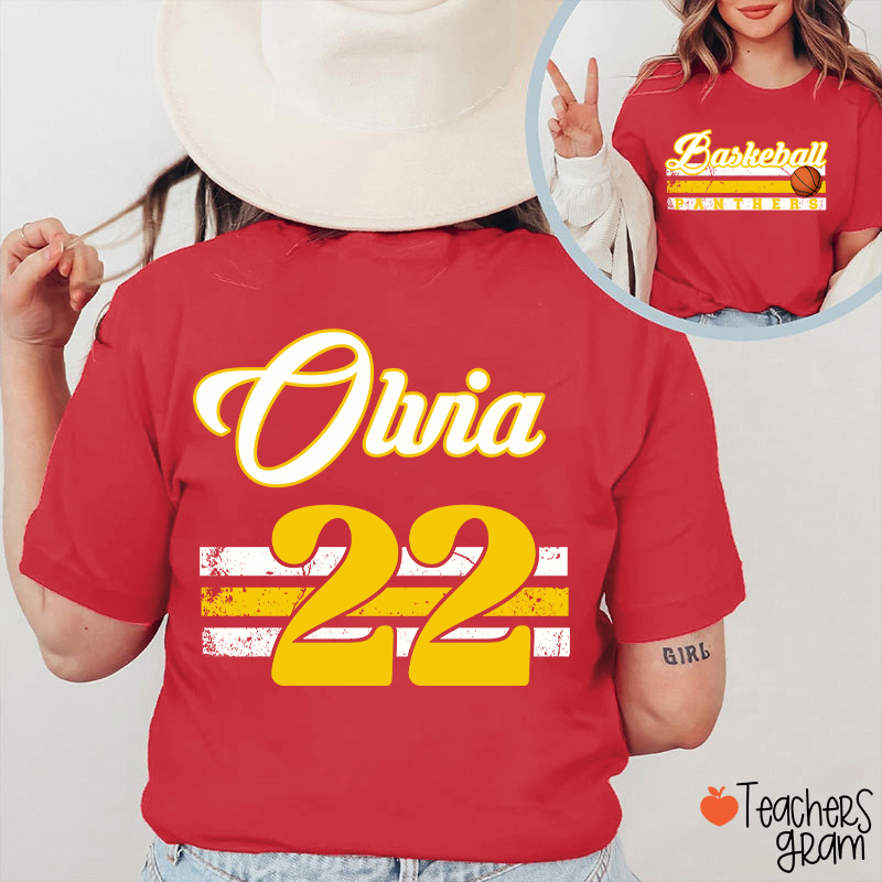 Personalized Name And Number Teacher Two Sided T-Shirt