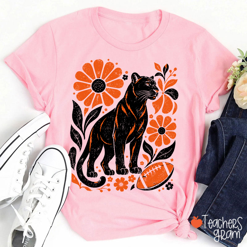 Personalized Mascot Floral Football Vintage Graphic Teacher T‑Shirt