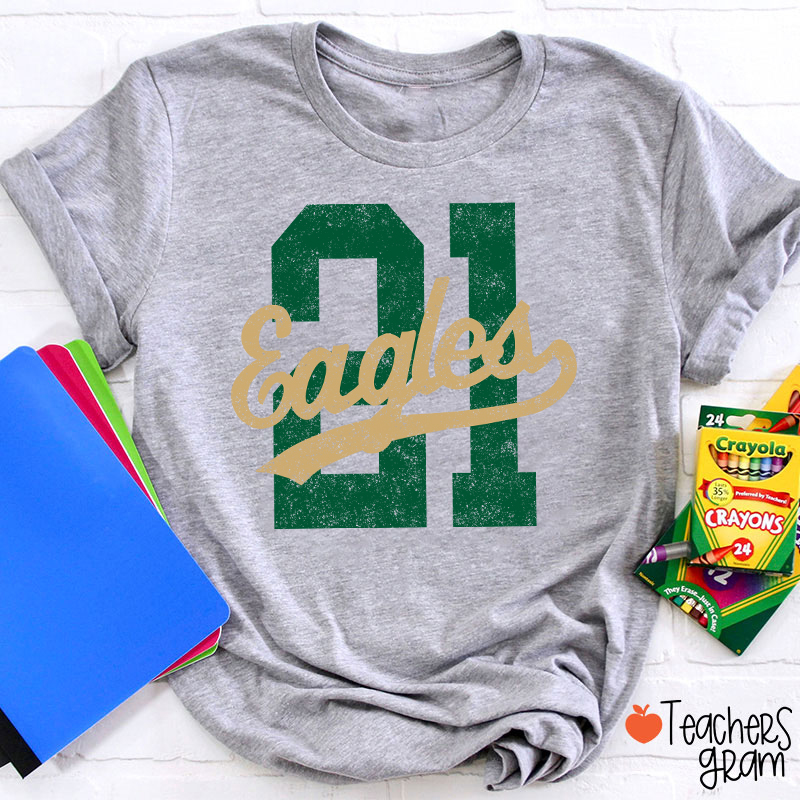Personalized Mascot Distressed Sport Number Teacher T‑Shirt