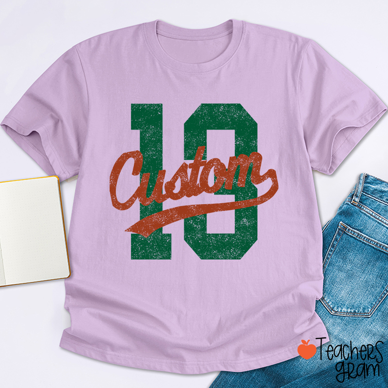 Personalized Mascot Distressed Sport Number Teacher T‑Shirt
