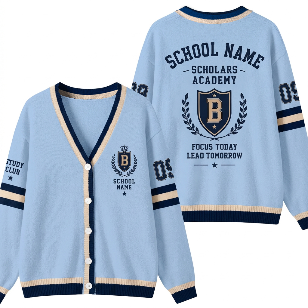 Personalized School Name Crest Est Year Slogan Teacher Ugly Cardigan Sweater
