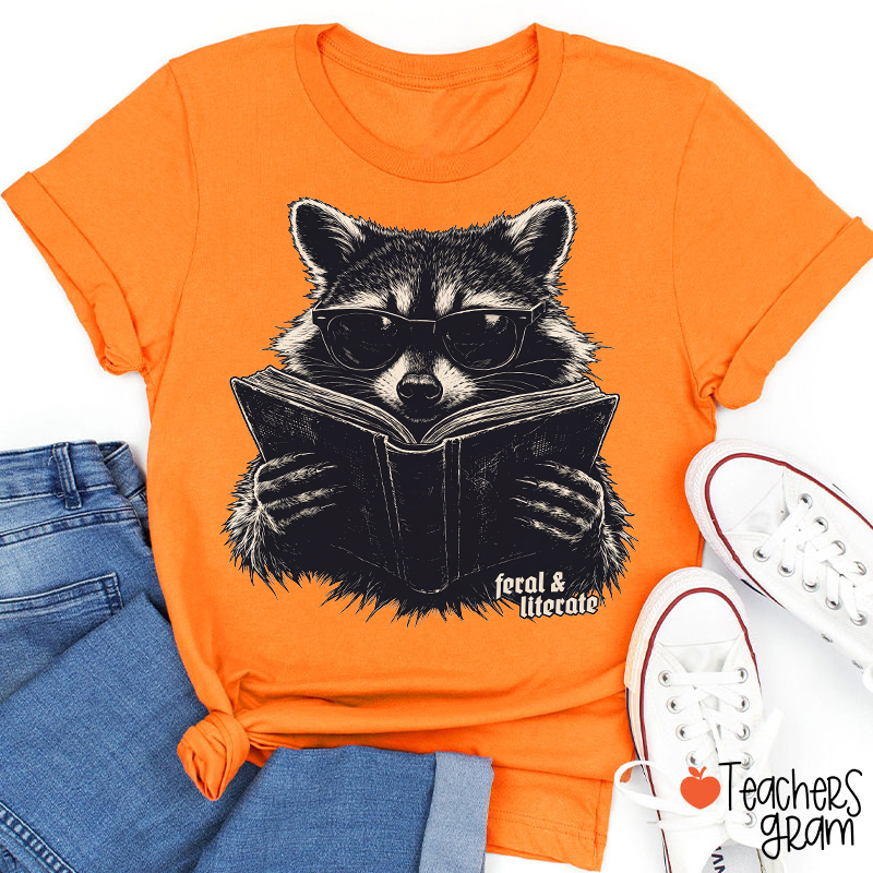 Feral And Literate Raccoon Teacher T-Shirt