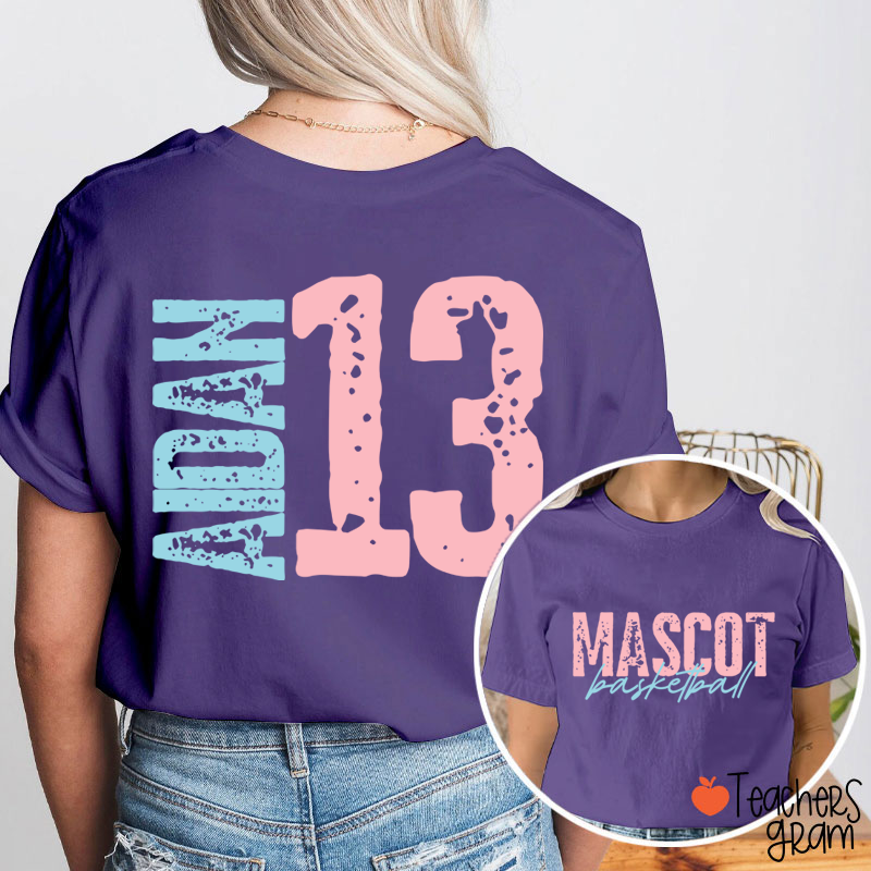 Personalized Mascot Name And Number Basketball Teacher Two Sided T-Shirt