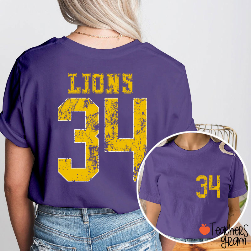 Personalized Mascot Number Faded Texture Sport Graphic Teacher Two Sided T‑Shirt