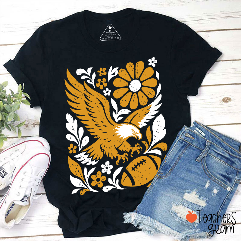 Personalized Mascot Floral Football Vintage Graphic Teacher T‑Shirt
