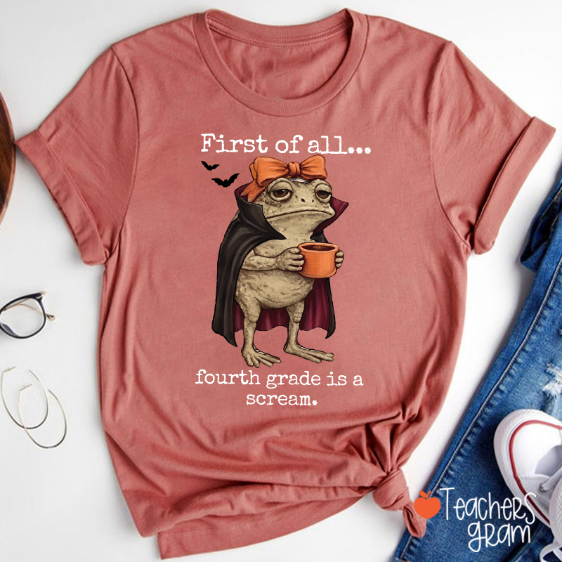 Personalized Grade Funny Frog Monster Character Bat Teacher T‑Shirt