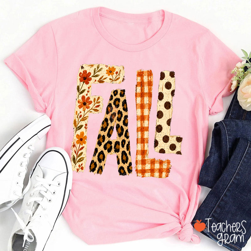 Vintage Patchwork Fall Letter Teacher T‑Shirt