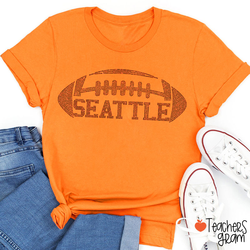 Personalized Color Text Football Sparkling Teacher T‑Shirt