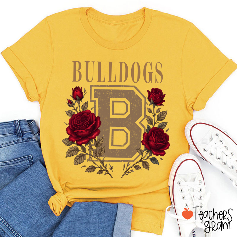 Personalized Mascot Sport Floral Initial Letter Teacher T‑Shirt