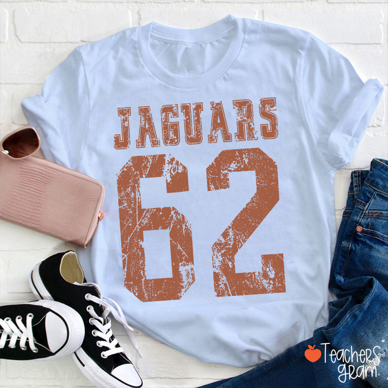 Personalized Mascot Number Vintage Distressed Sport Teacher T‑Shirt
