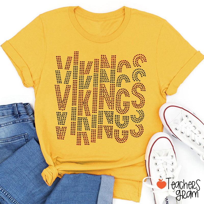 Personalized Mascot Glitter Stacked Text Sports Teacher T‑Shirt