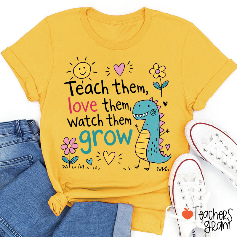 Cute Dinosaur Flower Quote Graphic Teacher T-Shirt