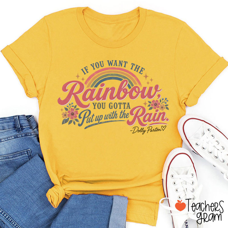 Dolly Parton Rainbow Quote Floral Teacher T‑Shirt