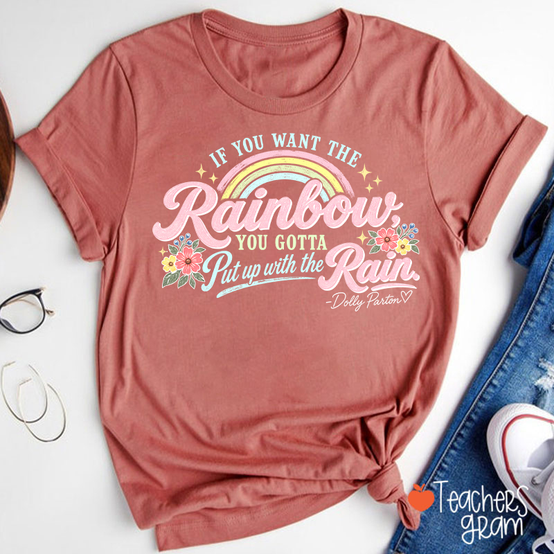Dolly Parton Rainbow Quote Floral Teacher T‑Shirt