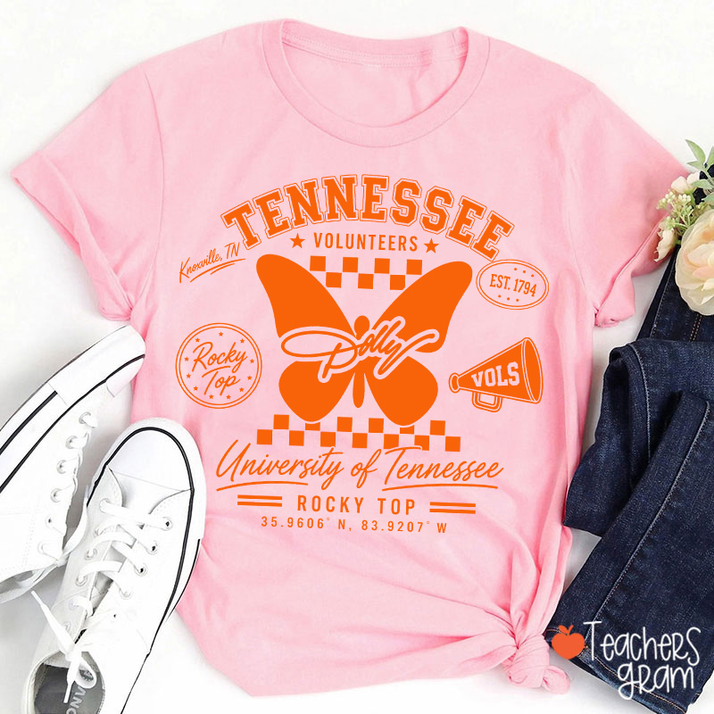 Tennessee Volunteers Rocky Top Dolly Butterfly Teacher T-Shirt