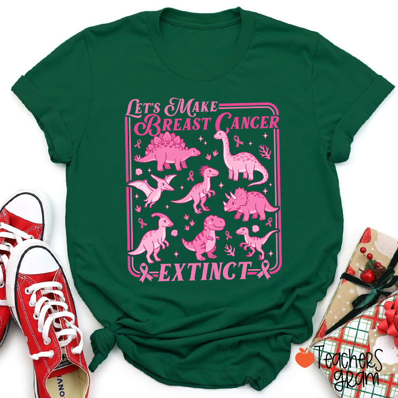 Breast Cancer Extinct Dinosaur Pink Ribbon Support Teacher T-Shirt