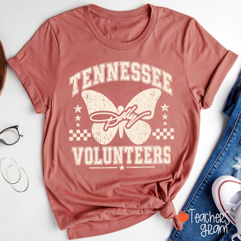 Tennessee Volunteers Dolly Distressed Butterfly Teacher T-Shirt