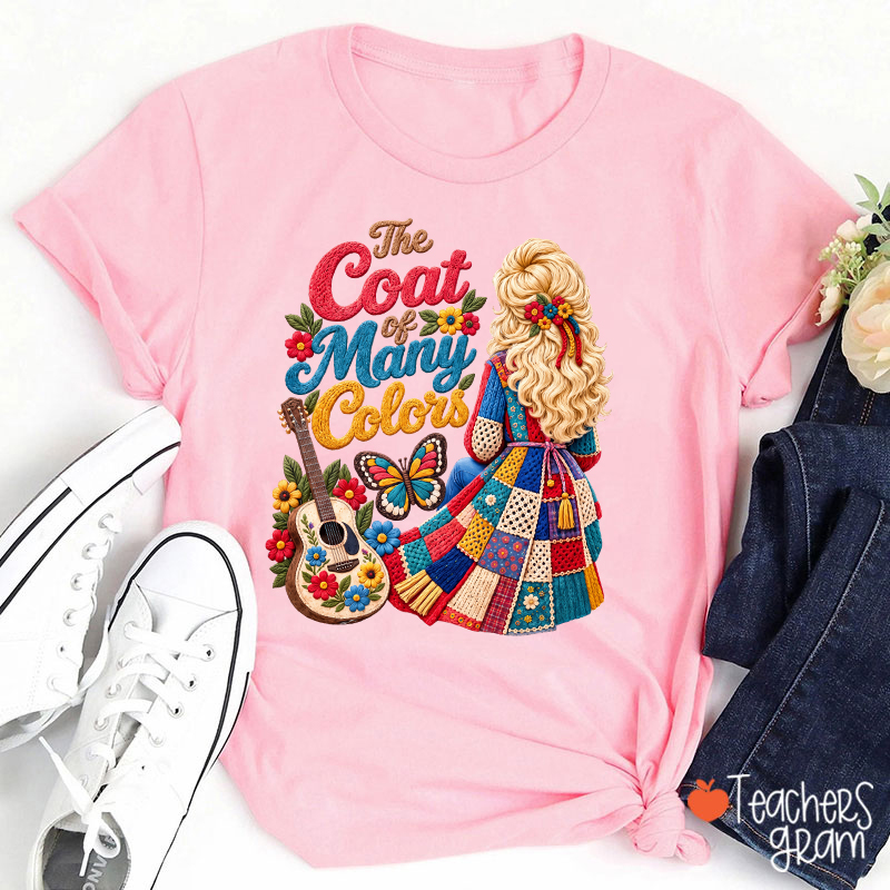 The Coat Of Many Colors Dolly Floral Guitar Teacher T-Shirt