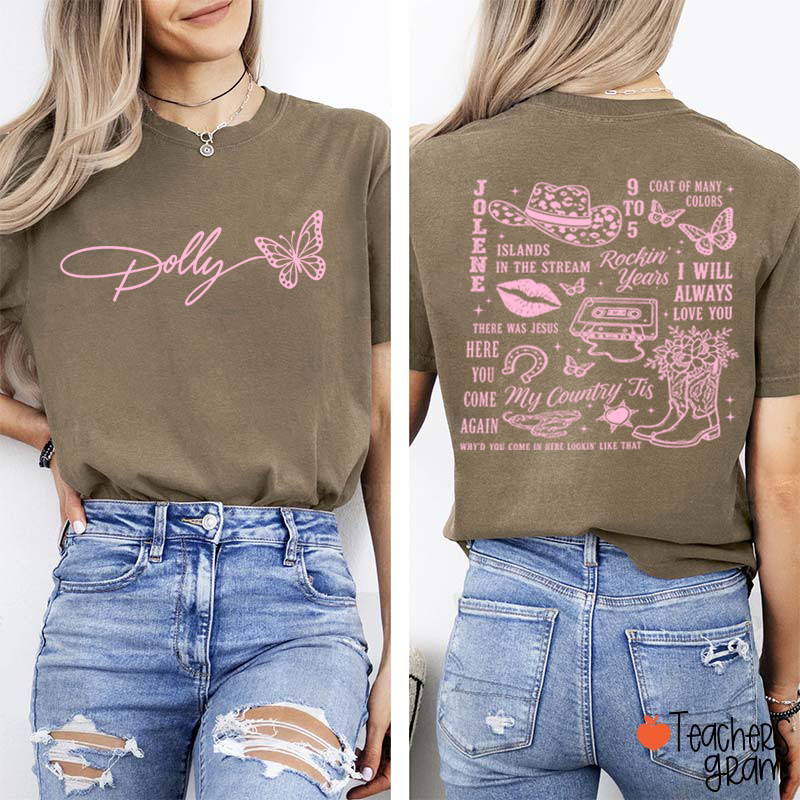 Butterfly Classic Song List Teacher Two Sided T‑Shirt