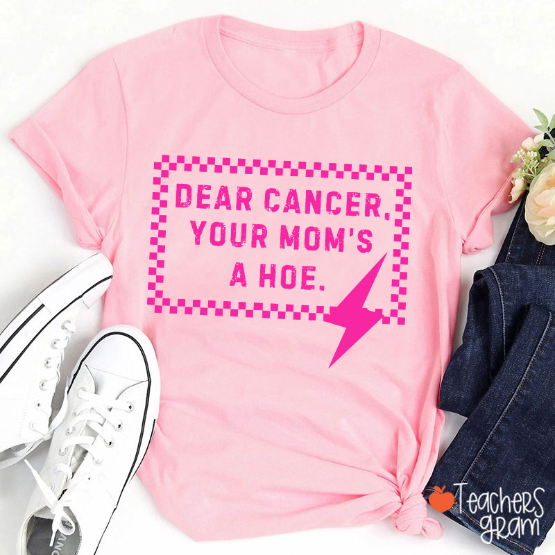 Funny Anti‑Cancer Quote Pink Checker Lightning Bolt Teacher T-Shirt