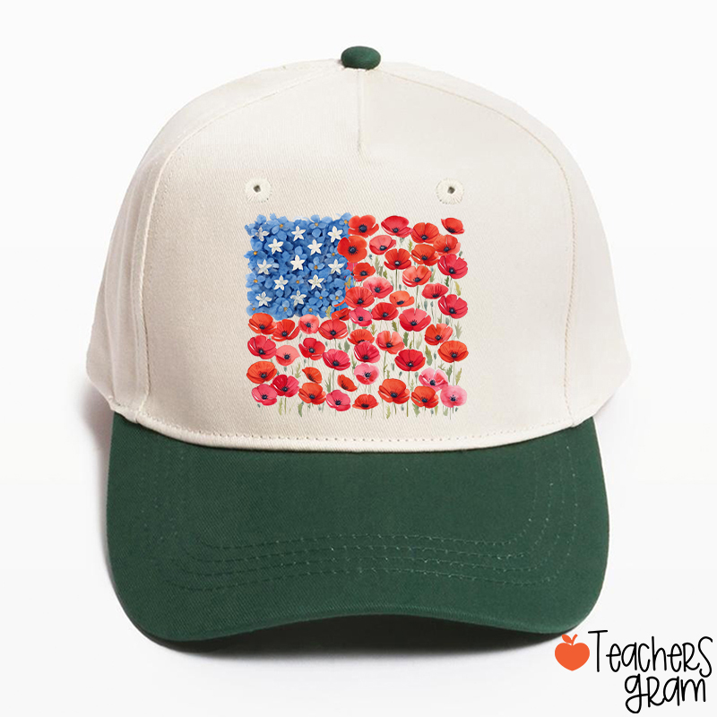 Floral USA Flag 250th Anniversary Teacher Baseball Cap